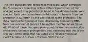 The next question refer to the following table, which compares the % sequence homology of four different parts (two introns and two exons) of a gene that is found in five different eukaryotic species. Each part is numbered to indicate its distance from the promoter (e.g., Intron I is the one closest to the promoter). The data reported for species A were obtained by comparing DNA from one member of species A to another member of species A. 68) Which of these four gene parts should allow the construction of the most accurate phylogenetic tree, assuming that this is the only part of the gene that has acted as a reliable molecular clock? A) Intron I B) Exon I C) Intron VI D) Exon V