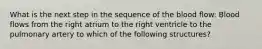 What is the next step in the sequence of the blood flow: Blood flows from the right atrium to the right ventricle to the pulmonary artery to which of the following structures?