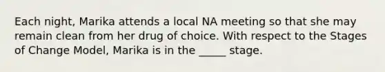 Each night, Marika attends a local NA meeting so that she may remain clean from her drug of choice. With respect to the Stages of Change Model, Marika is in the _____ stage.