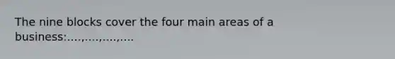 The nine blocks cover the four main areas of a business:....,....,....,....
