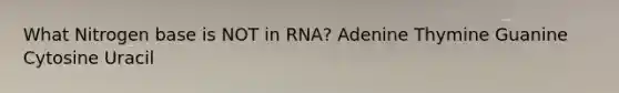 What Nitrogen base is NOT in RNA? Adenine Thymine Guanine Cytosine Uracil