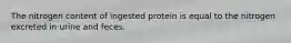 The nitrogen content of ingested protein is equal to the nitrogen excreted in urine and feces.