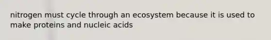 nitrogen must cycle through an ecosystem because it is used to make proteins and nucleic acids