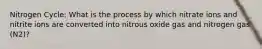 Nitrogen Cycle: What is the process by which nitrate ions and nitrite ions are converted into nitrous oxide gas and nitrogen gas (N2)?