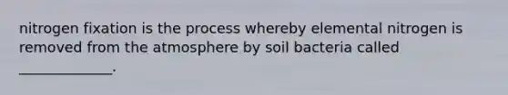 nitrogen fixation is the process whereby elemental nitrogen is removed from the atmosphere by soil bacteria called _____________.