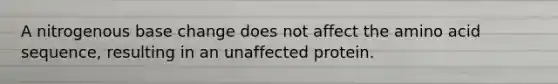 A nitrogenous base change does not affect the amino acid sequence, resulting in an unaffected protein.