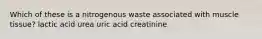 Which of these is a nitrogenous waste associated with muscle tissue? lactic acid urea uric acid creatinine