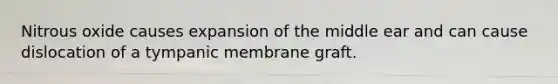 Nitrous oxide causes expansion of the middle ear and can cause dislocation of a tympanic membrane graft.