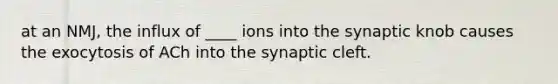 at an NMJ, the influx of ____ ions into the synaptic knob causes the exocytosis of ACh into the synaptic cleft.