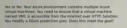 Yes or No: Your Azure environment contains multiple Azure virtual machines. You need to ensure that a virtual machine named VM1 is accessible from the Internet over HTTP. Solution: You modify a DDoS protection plan. Does this meet the goal?