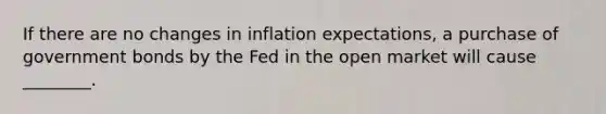 If there are no changes in inflation expectations, a purchase of government bonds by the Fed in the open market will cause ________.