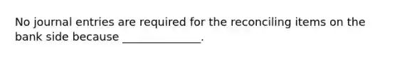 No journal entries are required for the reconciling items on the bank side because ______________.