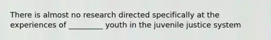 There is almost no research directed specifically at the experiences of _________ youth in the juvenile justice system