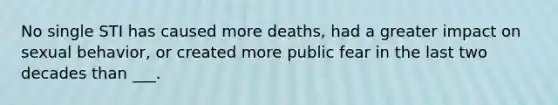 No single STI has caused more deaths, had a greater impact on sexual behavior, or created more public fear in the last two decades than ___.