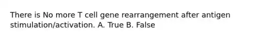 There is No more T cell gene rearrangement after antigen stimulation/activation. A. True B. False