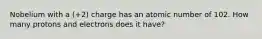 Nobelium with a (+2) charge has an atomic number of 102. How many protons and electrons does it have?