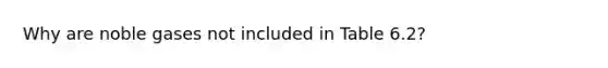 Why are noble gases not included in Table 6.2?