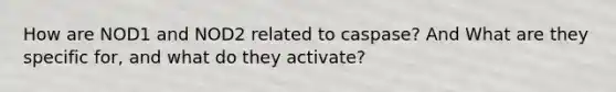 How are NOD1 and NOD2 related to caspase? And What are they specific for, and what do they activate?