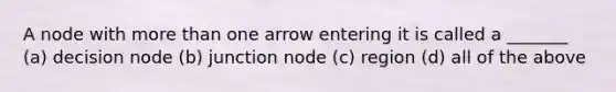 A node with <a href='https://www.questionai.com/knowledge/keWHlEPx42-more-than' class='anchor-knowledge'>more than</a> one arrow entering it is called a _______ (a) decision node (b) junction node (c) region (d) all of the above