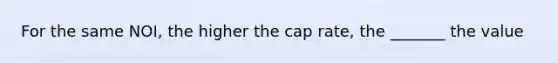 For the same NOI, the higher the cap rate, the _______ the value