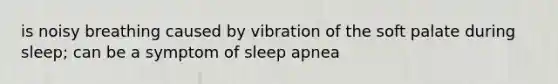 is noisy breathing caused by vibration of the soft palate during sleep; can be a symptom of sleep apnea