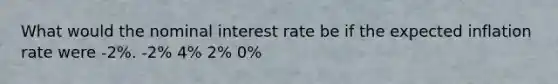 What would the nominal interest rate be if the expected inflation rate were -2%. -2% 4% 2% 0%