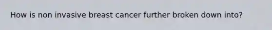 How is non invasive breast cancer further broken down into?