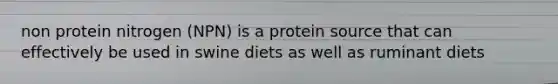 non protein nitrogen (NPN) is a protein source that can effectively be used in swine diets as well as ruminant diets