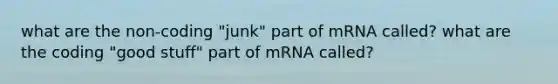 what are the non-coding "junk" part of mRNA called? what are the coding "good stuff" part of mRNA called?