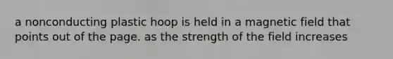 a nonconducting plastic hoop is held in a magnetic field that points out of the page. as the strength of the field increases