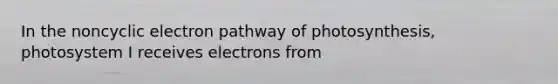 In the noncyclic electron pathway of photosynthesis, photosystem I receives electrons from