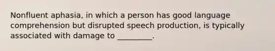 Nonfluent aphasia, in which a person has good language comprehension but disrupted speech production, is typically associated with damage to _________.