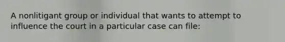 A nonlitigant group or individual that wants to attempt to influence the court in a particular case can file: