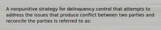 A nonpunitive strategy for delinquency control that attempts to address the issues that produce conflict between two parties and reconcile the parties is referred to as: