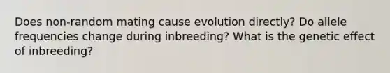 Does non-random mating cause evolution directly? Do allele frequencies change during inbreeding? What is the genetic effect of inbreeding?