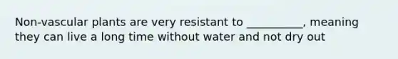 Non-vascular plants are very resistant to __________, meaning they can live a long time without water and not dry out