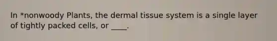 In *nonwoody Plants, the dermal tissue system is a single layer of tightly packed cells, or ____.