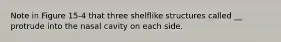 Note in Figure 15-4 that three shelflike structures called __ protrude into the nasal cavity on each side.