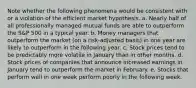 Note whether the following phenomena would be consistent with or a violation of the efficient market hypothesis. a. Nearly half of all professionally managed mutual funds are able to outperform the S&P 500 in a typical year. b. Money managers that outperform the market (on a risk-adjusted basis) in one year are likely to outperform in the following year. c. Stock prices tend to be predictably more volatile in January than in other months. d. Stock prices of companies that announce increased earnings in January tend to outperform the market in February. e. Stocks that perform well in one week perform poorly in the following week.