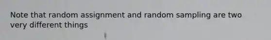 Note that random assignment and random sampling are two very different things