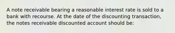 A note receivable bearing a reasonable interest rate is sold to a bank with recourse. At the date of the discounting transaction, the notes receivable discounted account should be: