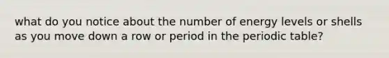 what do you notice about the number of energy levels or shells as you move down a row or period in the periodic table?