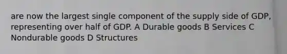 are now the largest single component of the supply side of GDP, representing over half of GDP. A Durable goods B Services C Nondurable goods D Structures