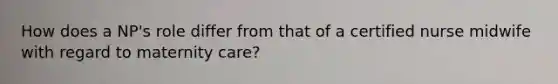 How does a NP's role differ from that of a certified nurse midwife with regard to maternity care?