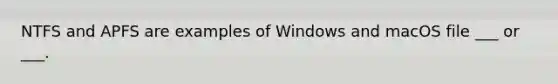 NTFS and APFS are examples of Windows and macOS file ___ or ___.