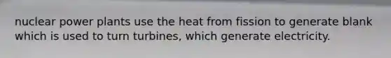 nuclear power plants use the heat from fission to generate blank which is used to turn turbines, which generate electricity.