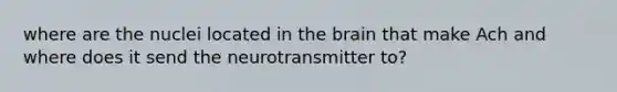 where are the nuclei located in the brain that make Ach and where does it send the neurotransmitter to?