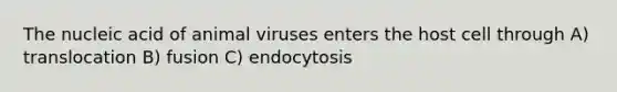 The nucleic acid of animal viruses enters the host cell through A) translocation B) fusion C) endocytosis