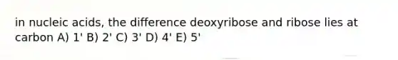 in nucleic acids, the difference deoxyribose and ribose lies at carbon A) 1' B) 2' C) 3' D) 4' E) 5'