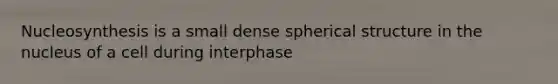 Nucleosynthesis is a small dense spherical structure in the nucleus of a cell during interphase